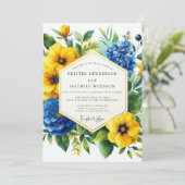 Invitation Golden Yellow Blue Bloom Wedding (Debout devant)