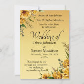 Invitation Golden Yellow Flowers Mariage Suite (Devant)
