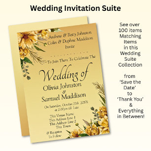 Invitation Golden Yellow Flowers Mariage Suite