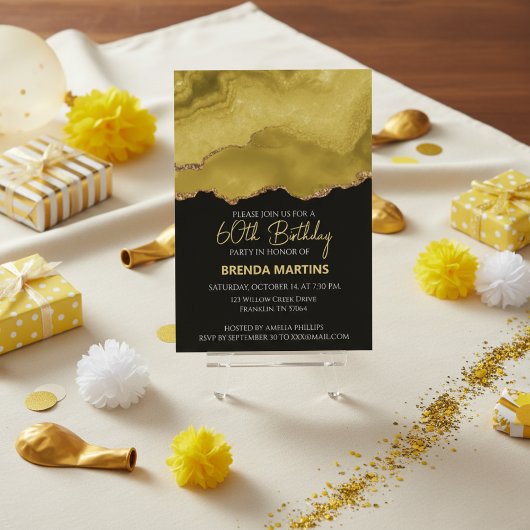 Invitation Golden Yellow Gold Glitter  Watercolor