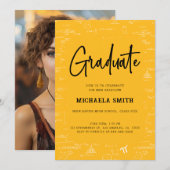 Invitation Golden Yellow Graduate Math Photo Graduation (Devant / Derrière)