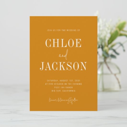 Invitation Golden Yellow Mustard Custom QR Code Mariage (Debout devant)
