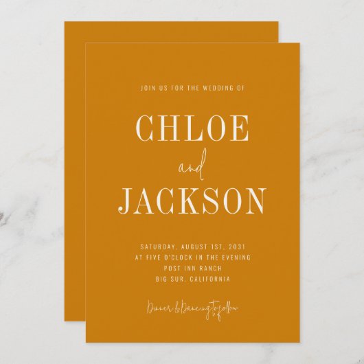 Invitation Golden Yellow Mustard Custom QR Code Mariage (Devant / Derrière)