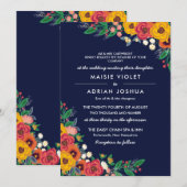 Invitation Golden Yellow Navy Boho Floral Parents Hébergement (Devant / Derrière)