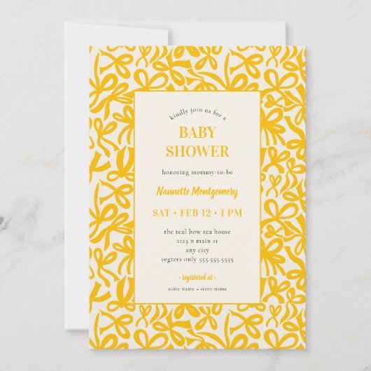 Invitation Golden Yellow Ribbons and Bows Baby Shower (Devant)