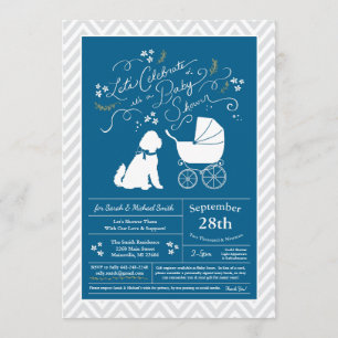 Invitation Goldendoodle Chien Baby shower Blue Boy