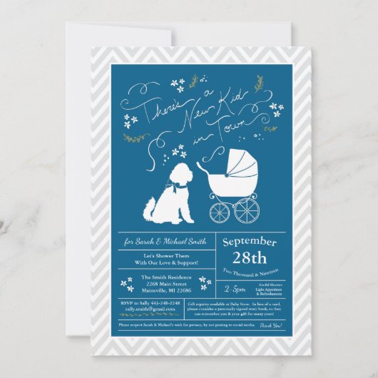 Invitation Goldendoodle Chien Baby shower Blue Boy (Devant)