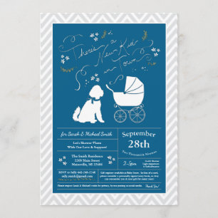 Invitation Goldendoodle Chien Baby shower Blue Boy