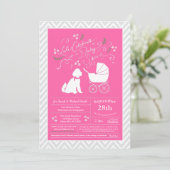 Invitation Goldendoodle chien Baby shower fille rose (Debout devant)