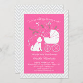Invitation Goldendoodle chien Baby shower fille rose (Devant / Derrière)