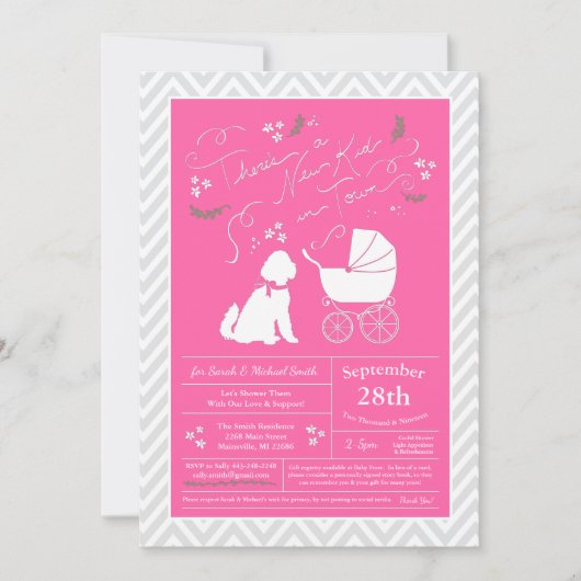 Invitation Goldendoodle chien Baby shower fille rose (Devant)