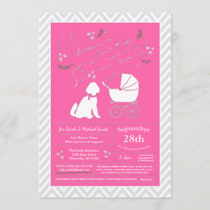 Invitation Goldendoodle chien Baby shower fille rose