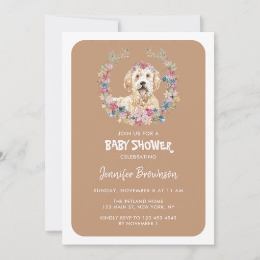 Invitation Goldendoodle Chien Fleurs Rustiques (Devant)