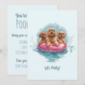 Invitation Goldendoodle Dogs Summer Pineappy Pool Flotte (Devant / Derrière)