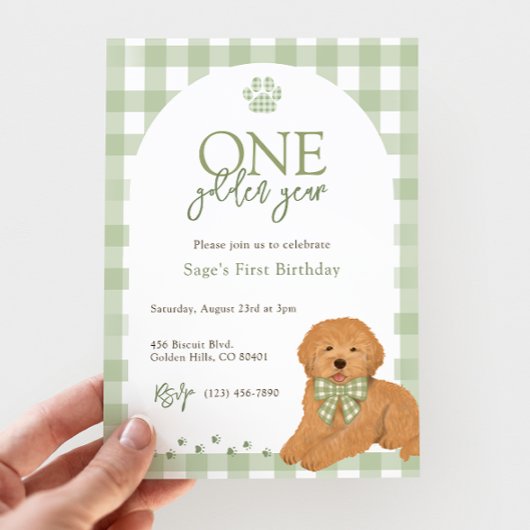Invitation Goldendoodle First Birthday Party Green 