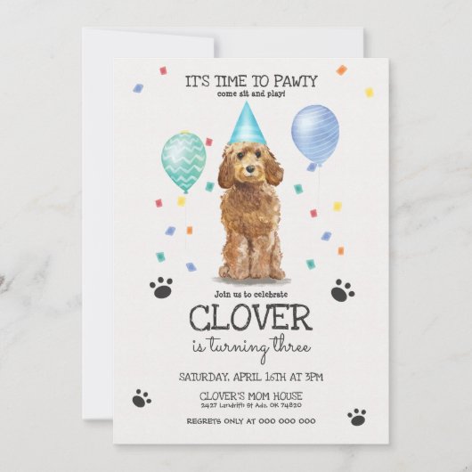Invitation Goldendoodle Pawty Chien Chien Chien Chiot Anniver (Devant)