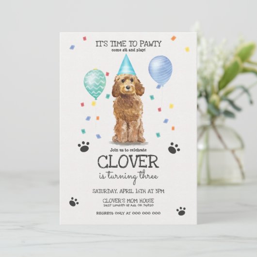 Invitation Goldendoodle Pawty Chien Chien Chien Chiot Anniver (Debout devant)