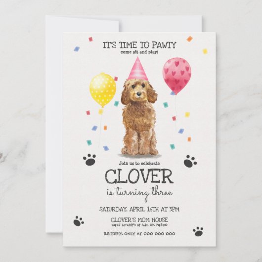 Invitation Goldendoodle Pawty Chien Chien Chiot Chiot Anniver (Devant)