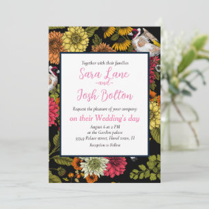 Invitation Goldfinches dans le jardin sur noir