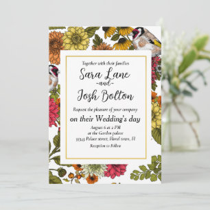 Invitation Goldfinies et fleurs