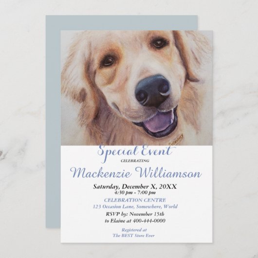 INVITATION GOLDLEN LAB SOUHAITE UN JOLI ANNIVERSAIRE (Devant / Derrière)