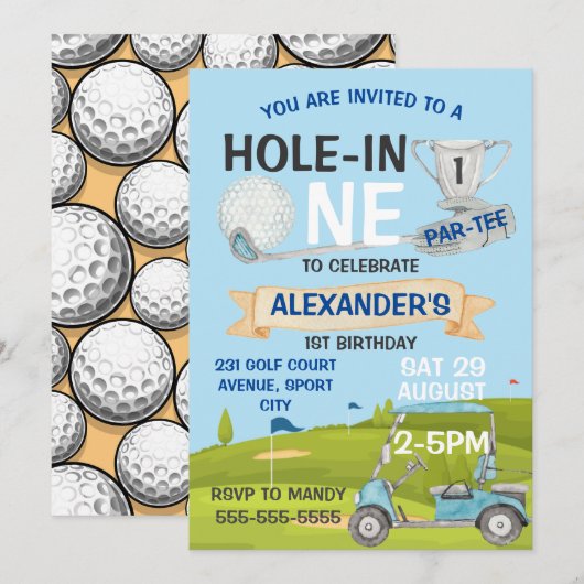 Invitation Golf 1er anniversaire (Devant / Derrière)