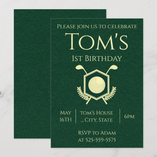 Invitation Golf 1er Anniversaire (Devant / Derrière)