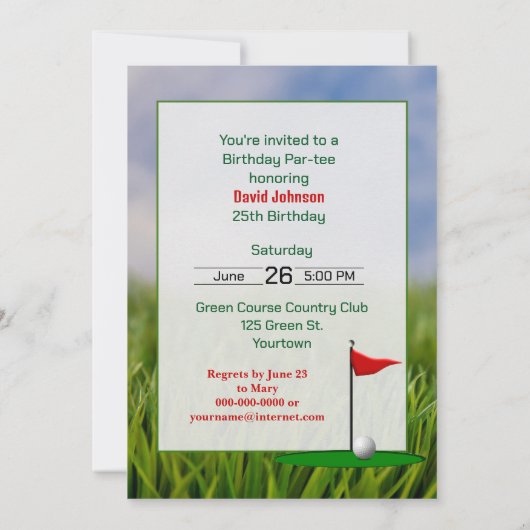 Invitation Golf 25e fête d'anniversaire (Dos)
