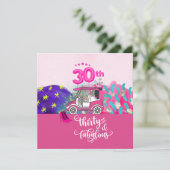 Invitation Golf 30e anniversaire pour femme golfer thème rose (Debout devant)