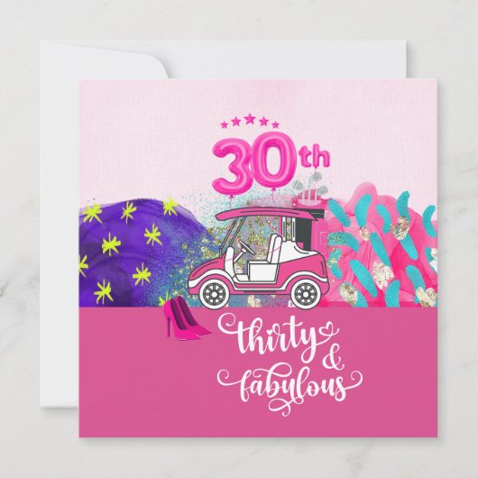 Invitation Golf 30e anniversaire pour femme golfer thème rose (Devant)