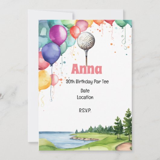 Invitation Golf 30th Birthday Par tee with Balloon (Devant)