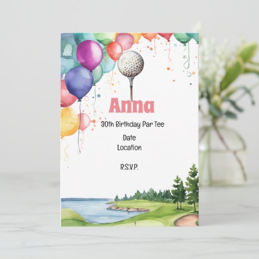 Invitation Golf 30th Birthday Par tee with Balloon (Debout devant)