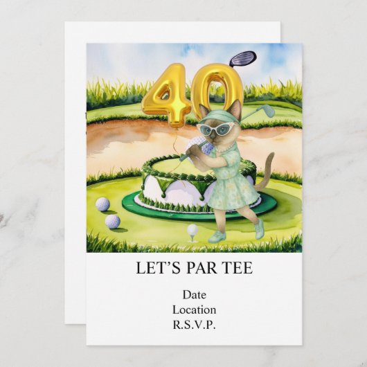 Invitation Golf 40e anniversaire avec gâteau pour les amoure (Devant / Derrière)