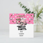 Invitation Golf 40e anniversaire avec panier rose femme golfe (Debout devant)