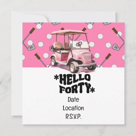Invitation Golf 40e anniversaire avec panier rose femme golfe (Devant)