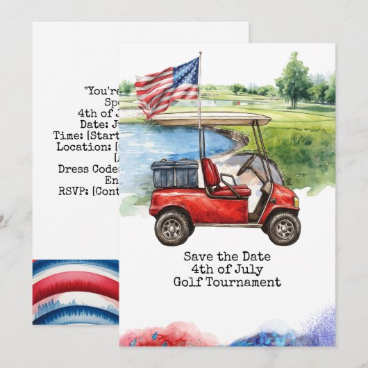 Invitation Golf 4th July Independence Day for golfer (Devant / Derrière)