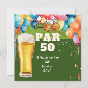 Invitation Golf 50e anniversaire avec golf et bière
