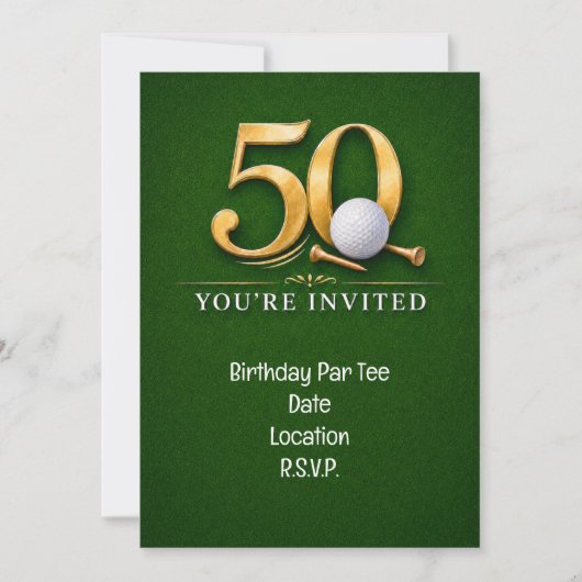 Invitation Golf 50e anniversaire avec golf sur gazon vert (Devant)