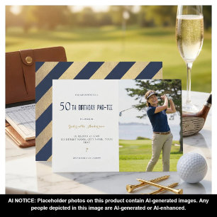 Invitation Golf 50e Anniversaire Par-Tee Élégant Bleu Nuit Or