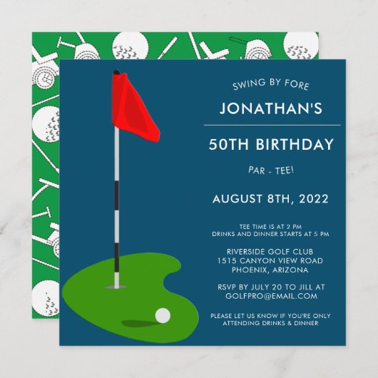 Invitation Golf 50e fête d'anniversaire (Devant / Derrière)