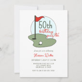 Invitation Golf 50th Birthday Party Hand Drawn Modern Green (Devant)