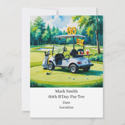 Invitation Golf 60e anniversaire avec Golf Panier sur mettre  (Devant)
