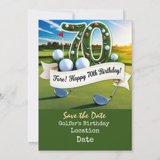 Invitation Golf 70e anniversaire avec golf balle (Devant)