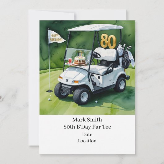 Invitation Golf 80e anniversaire avec Golf Panier sur mettre  (Devant)