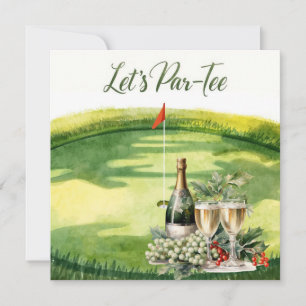 Invitation Golf Allons-y sur le départ avec un drapeau de gol