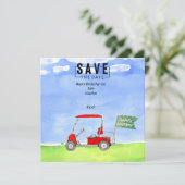 Invitation Golf Anniversaire Économisez la date avec Golf Car (Debout devant)