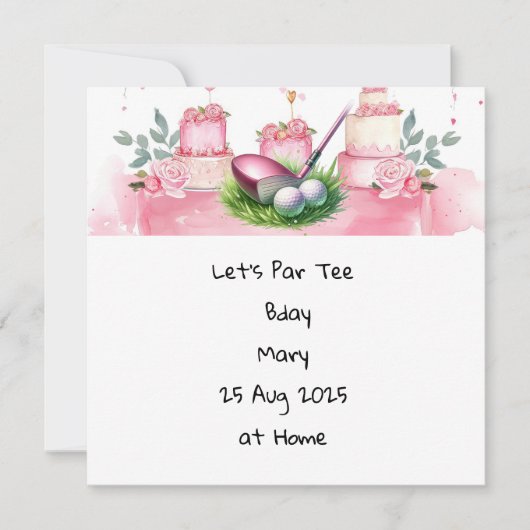 Invitation Golf Anniversaire rose thème pour Lady Golfer (Devant)