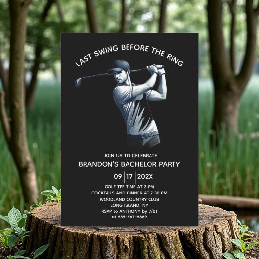 Invitation Golf Aquarelle Bachelor Party Noir