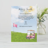 Invitation Golf avec nom pour golfeur avec voiturette de golf (Debout devant)