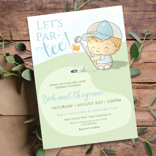Invitation Golf Baby shower Cute Boy Par Tee Coed Party